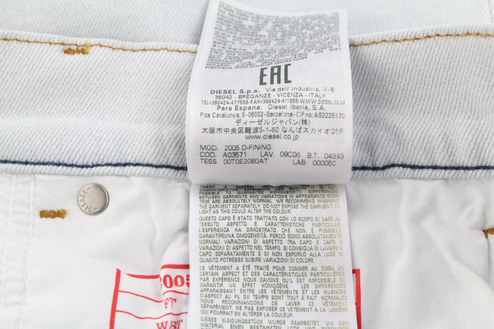 DIESEL 2005 D-Fining 09C06 Men Jeans W33/L32 Regular Fit Tapered Leg Mid Waist