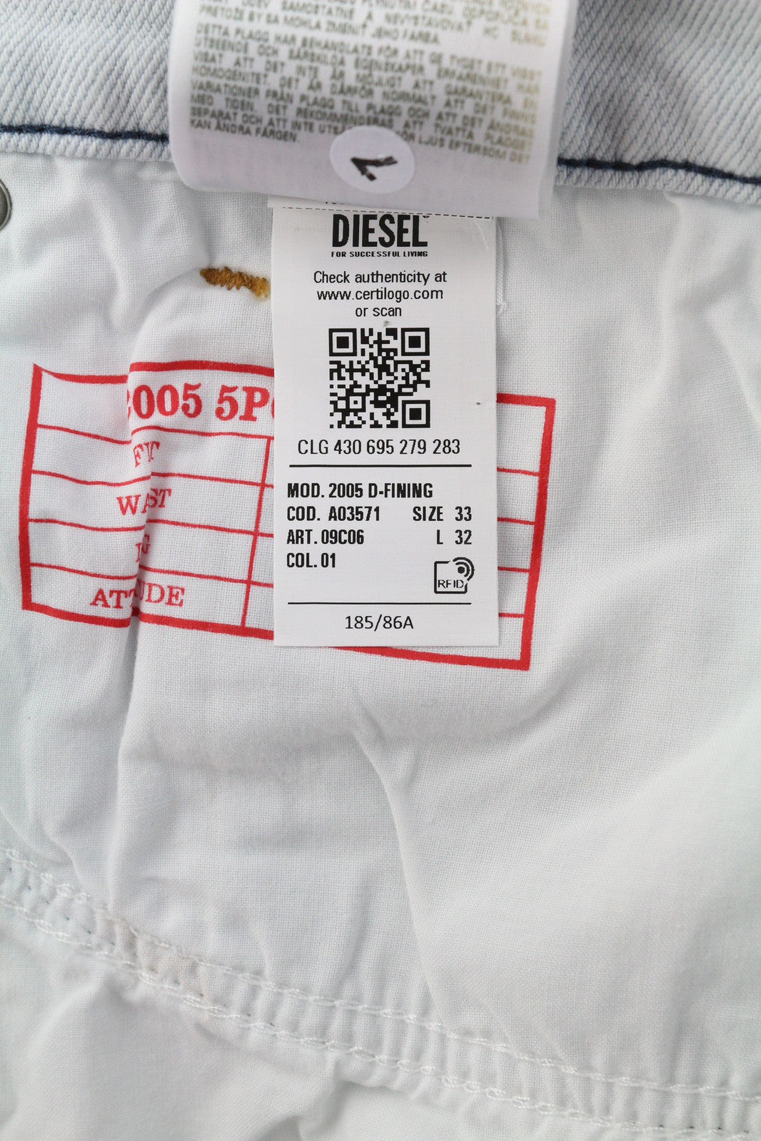 DIESEL 2005 D-Fining 09C06 Men Jeans W33/L32 Regular Fit Tapered Leg Mid Waist