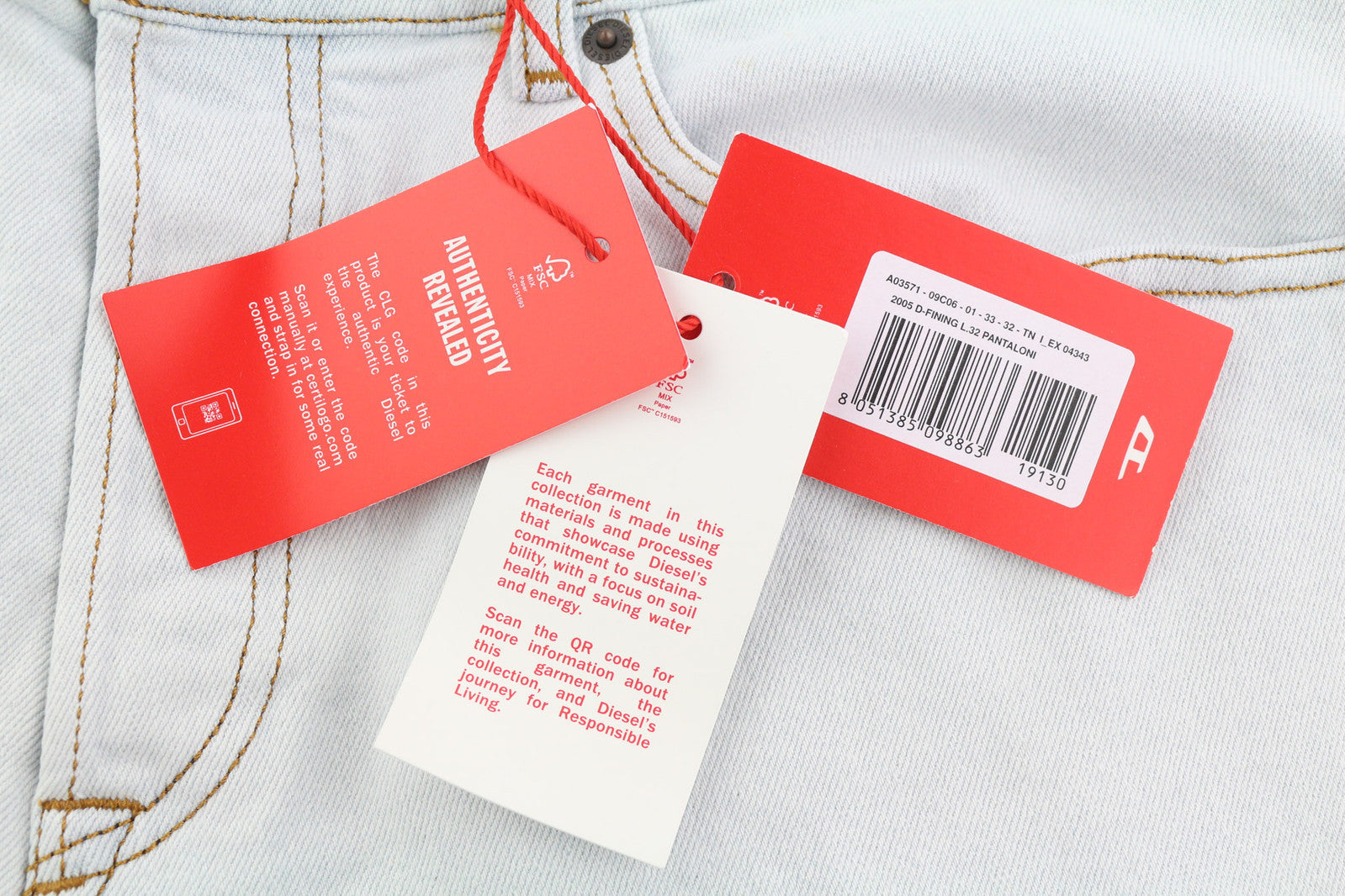 DIESEL 2005 D-Fining 09C06 Men Jeans W33/L32 Regular Fit Tapered Leg Mid Waist