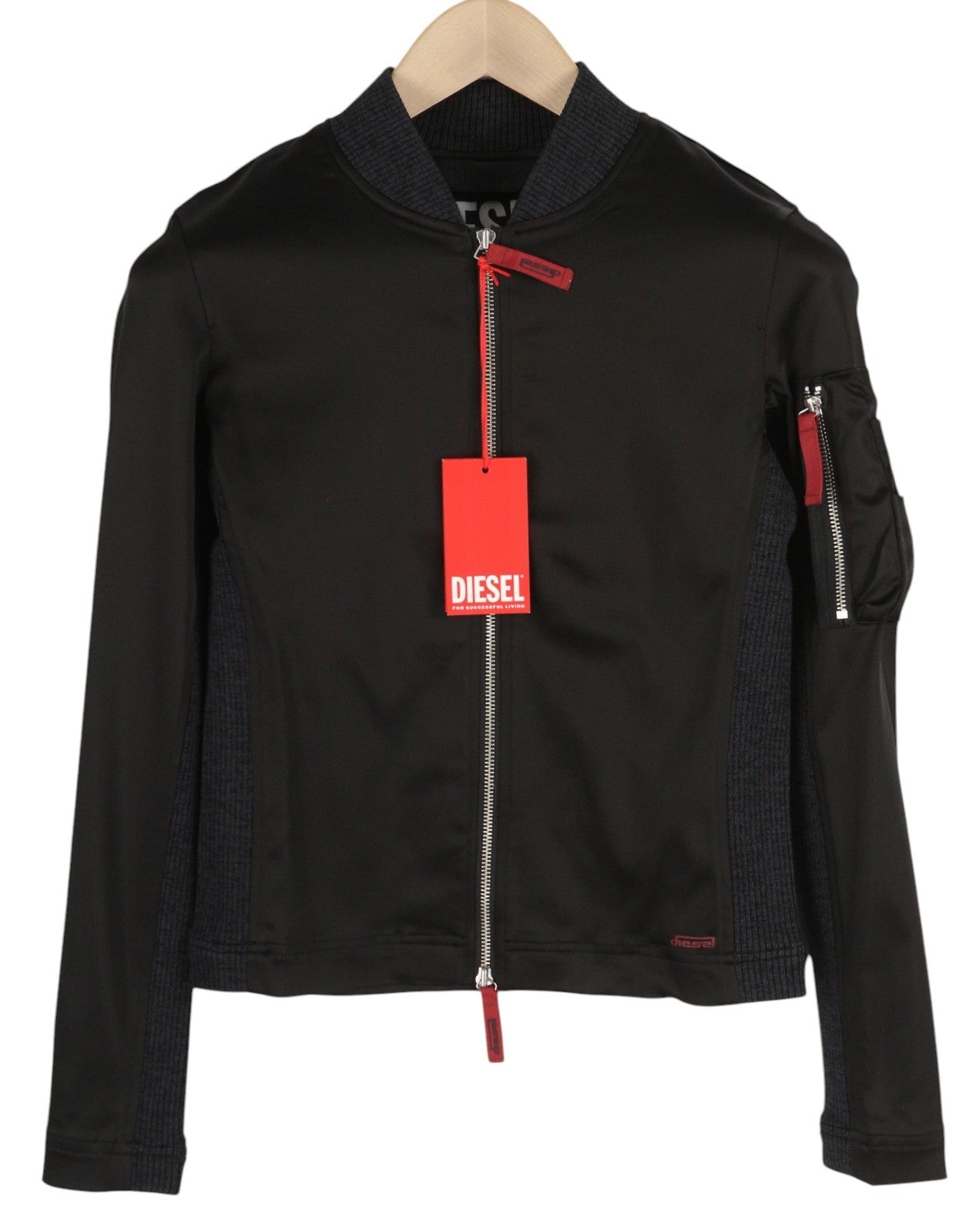 DIESEL T-Opuntia Women's Jacket S Black Full Zip Patch Pocket Bomber RRP€250