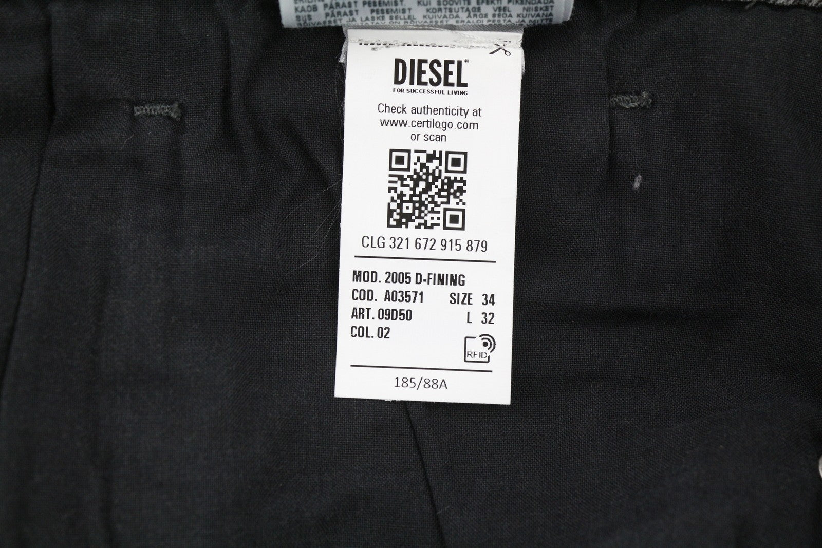 DIESEL 2005 D-Fining 09D50 Men Jeans W34/L32 Regular Fit Buttoned Denim Grey