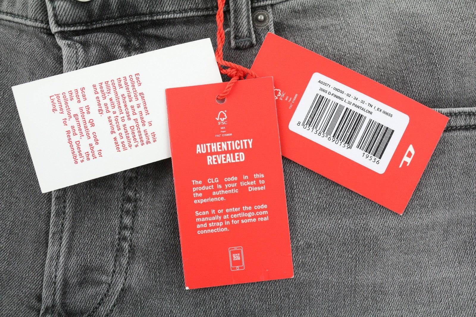 DIESEL 2005 D-Fining 09D50 Men Jeans W34/L32 Regular Fit Buttoned Denim Grey