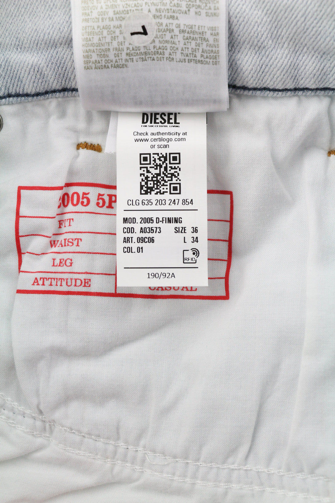 DIESEL 2005 D-Fining 09C06 Men Jeans W36/L34 Regular Fit Tapered Leg Mid Waist