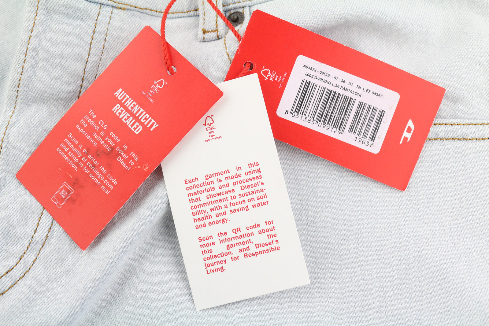 DIESEL 2005 D-Fining 09C06 Men Jeans W36/L34 Regular Fit Tapered Leg Mid Waist