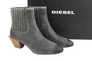 DIESEL D-Texanne CH Women Boots EU39 Grey Black Leather Cuban Heel Ankle RRP€295