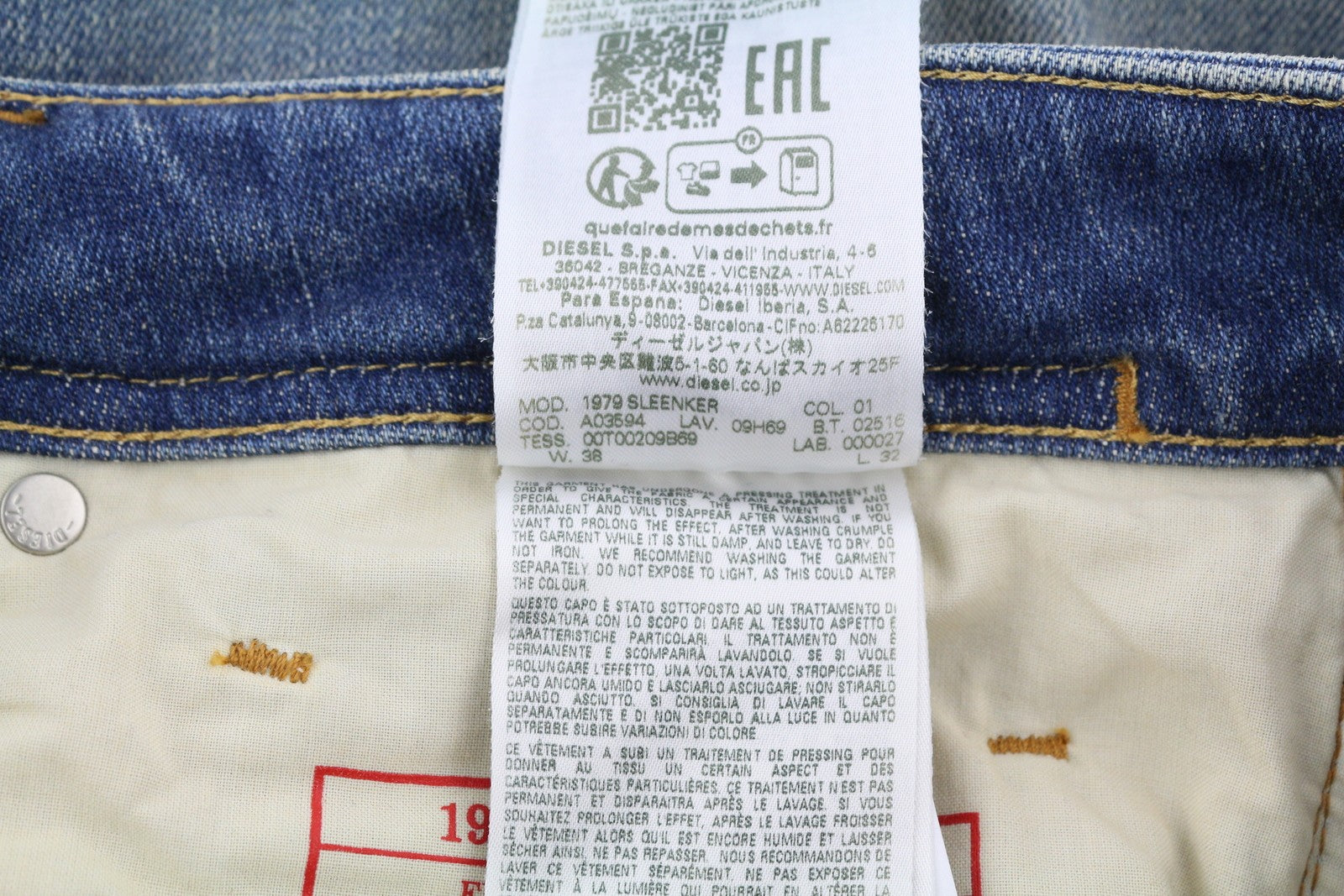 DIESEL 1979 Sleenker 09H69 Men Jeans W38/L32 Skinny Low Waist Zip Blue RRP€225