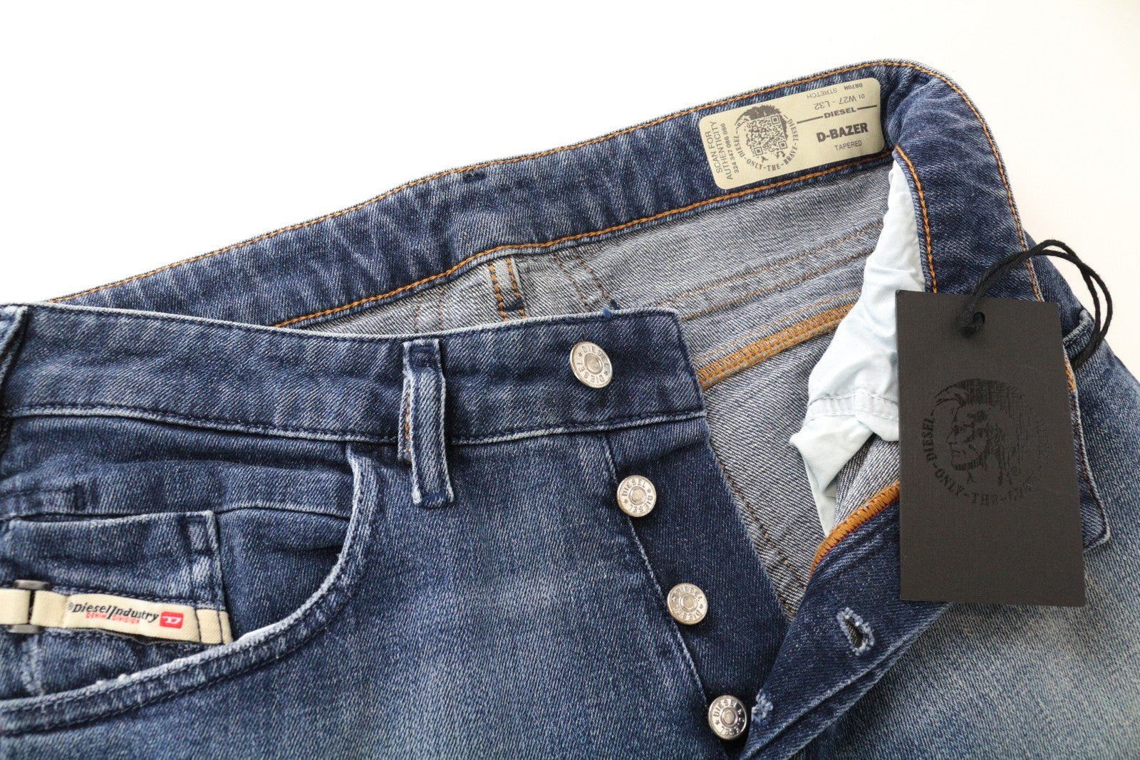 DIESEL D-Bazer 0870H Men's Jeans W27/L32 Washed Blue Tapered Cotton Stretch