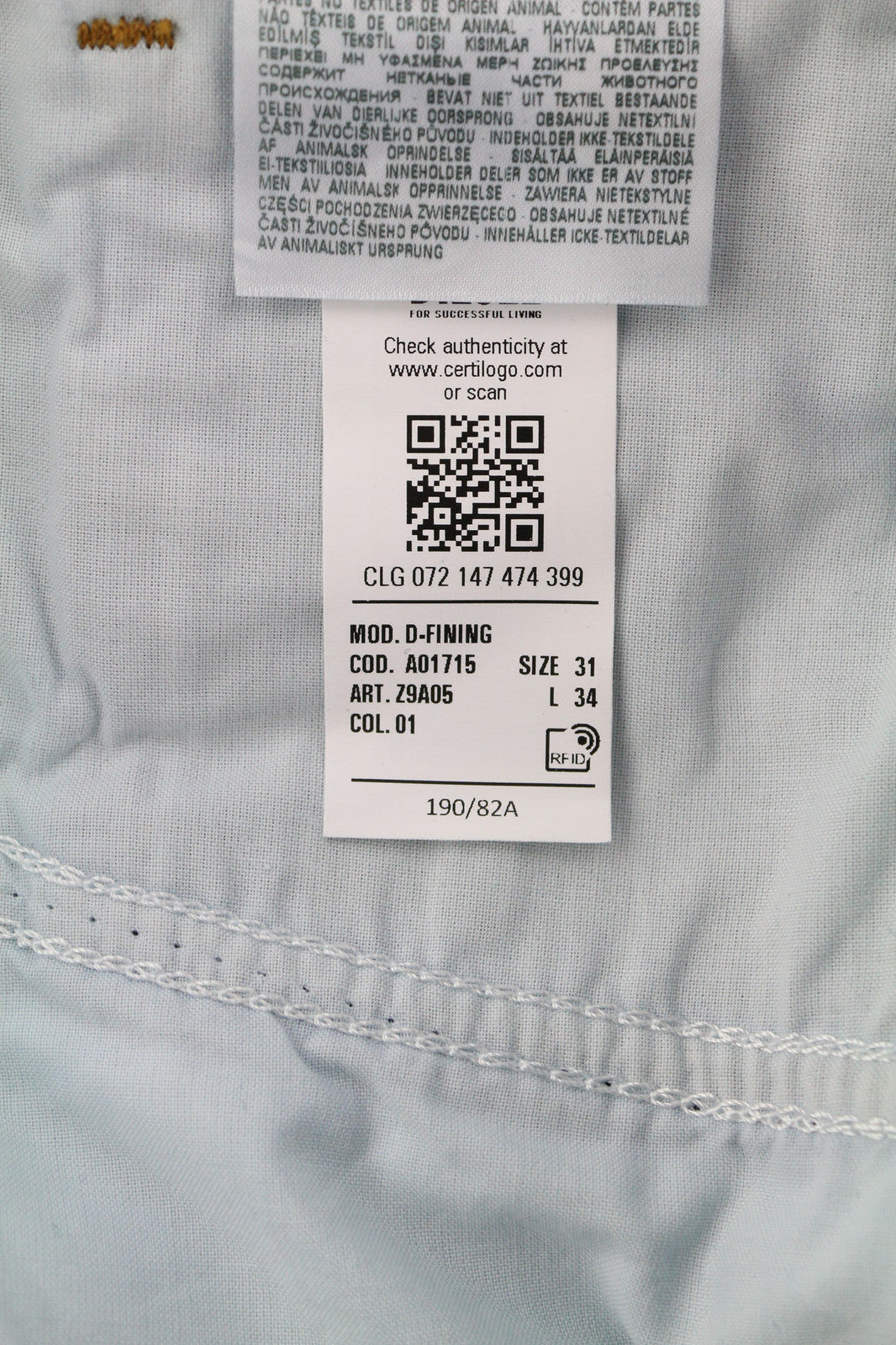 DIESEL D-Fining Z9A05 Men Jeans W31/L34 Tapered Fit Stretch Washed Blue RRP€225