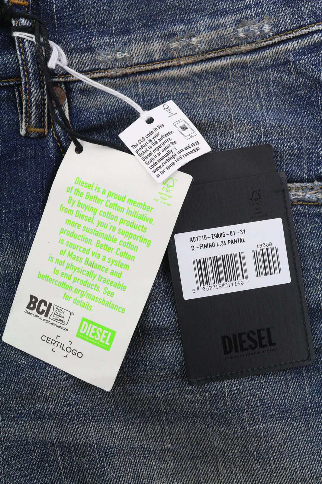 DIESEL D-Fining Z9A05 Men Jeans W31/L34 Tapered Fit Stretch Washed Blue RRP€225