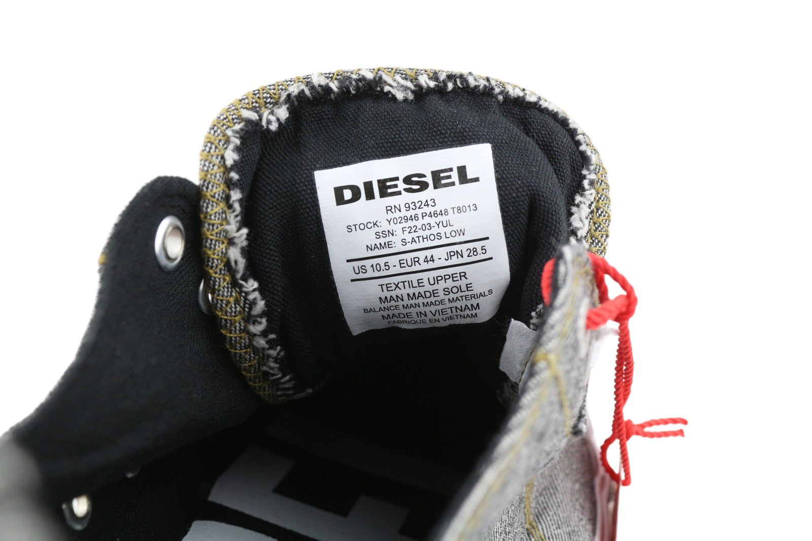 DIESEL S-Athos Low Men Sneakers EU44 Black Denim Lace Up Almond Toe RRP€160