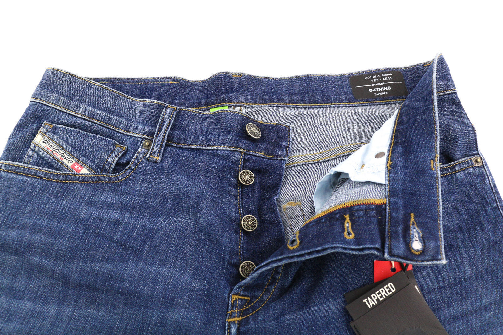 DIESEL D-Fining 09B06 Men Jeans W31/L34 Tapered Stretch Buttoned Washed Denim