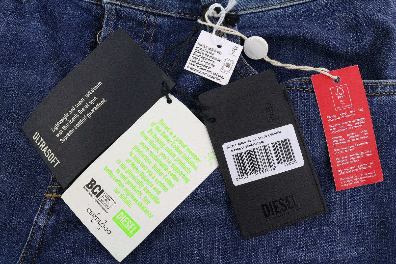 DIESEL D-Fining 09B06 Men Jeans W31/L34 Tapered Stretch Buttoned Washed Denim