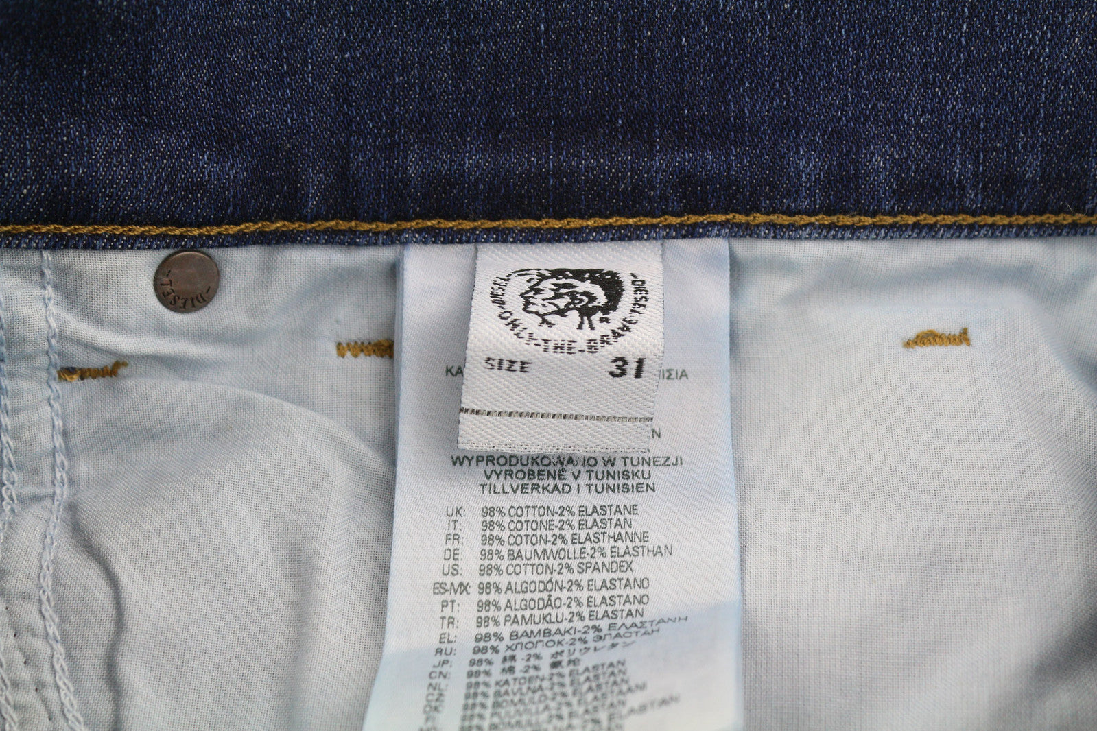 DIESEL D-Fining 09B06 Men Jeans W31/L34 Tapered Stretch Buttoned Washed Denim