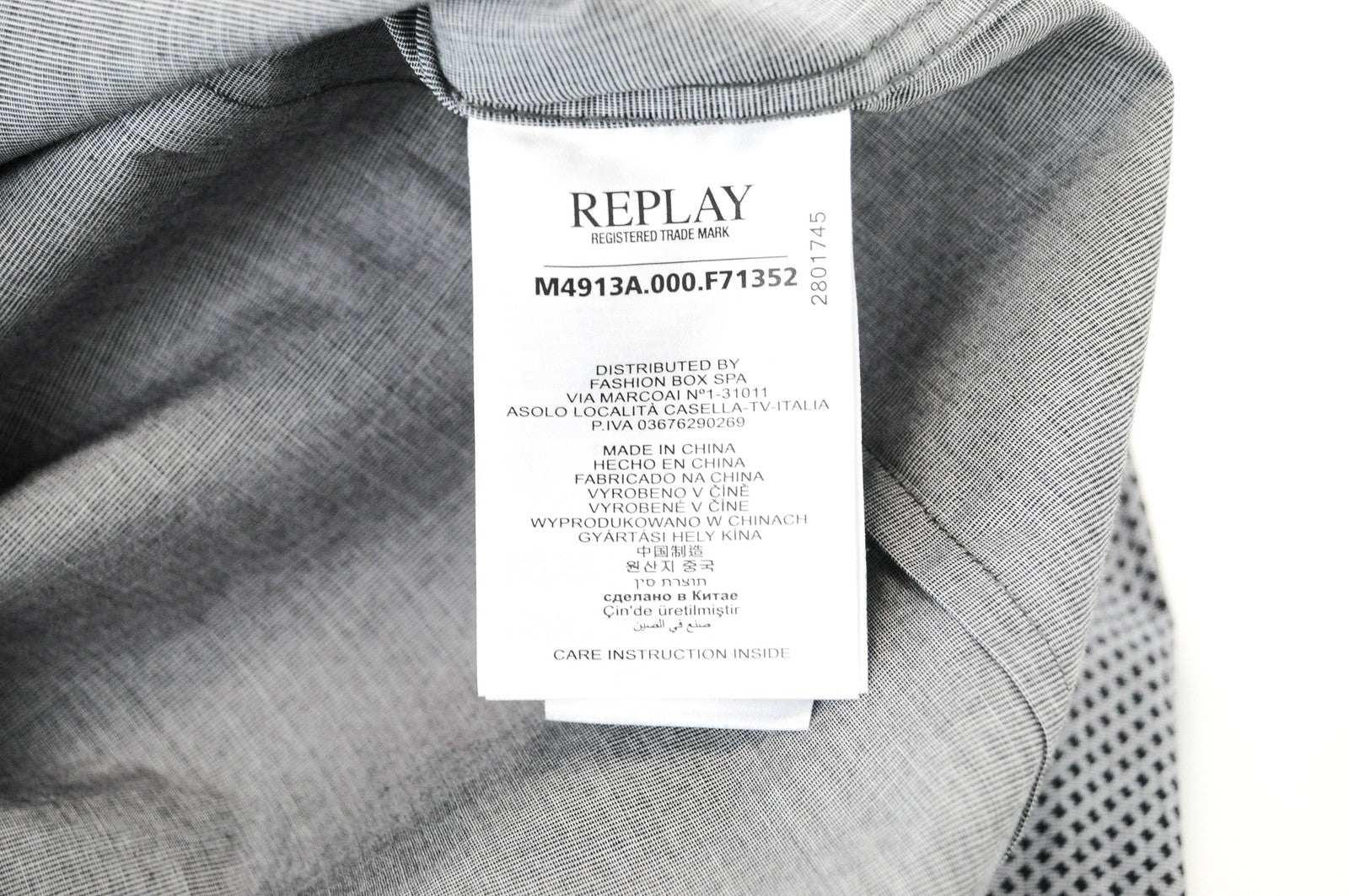 REPLAY Men's Shirt S Long Sleeve Cotton Grey Patterned Spread Collar Casual