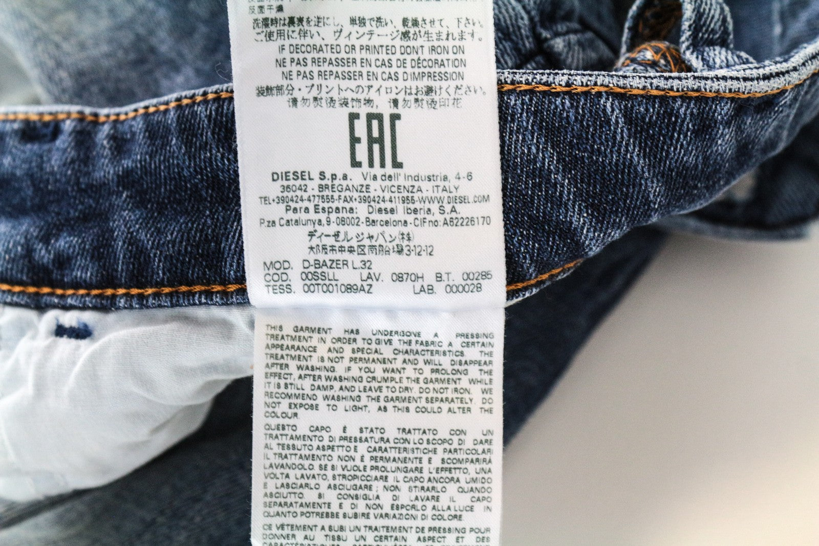 DIESEL D-Bazer 0870H Men's Jeans W29/L32 Washed Blue Cotton Stretch Denim Taper