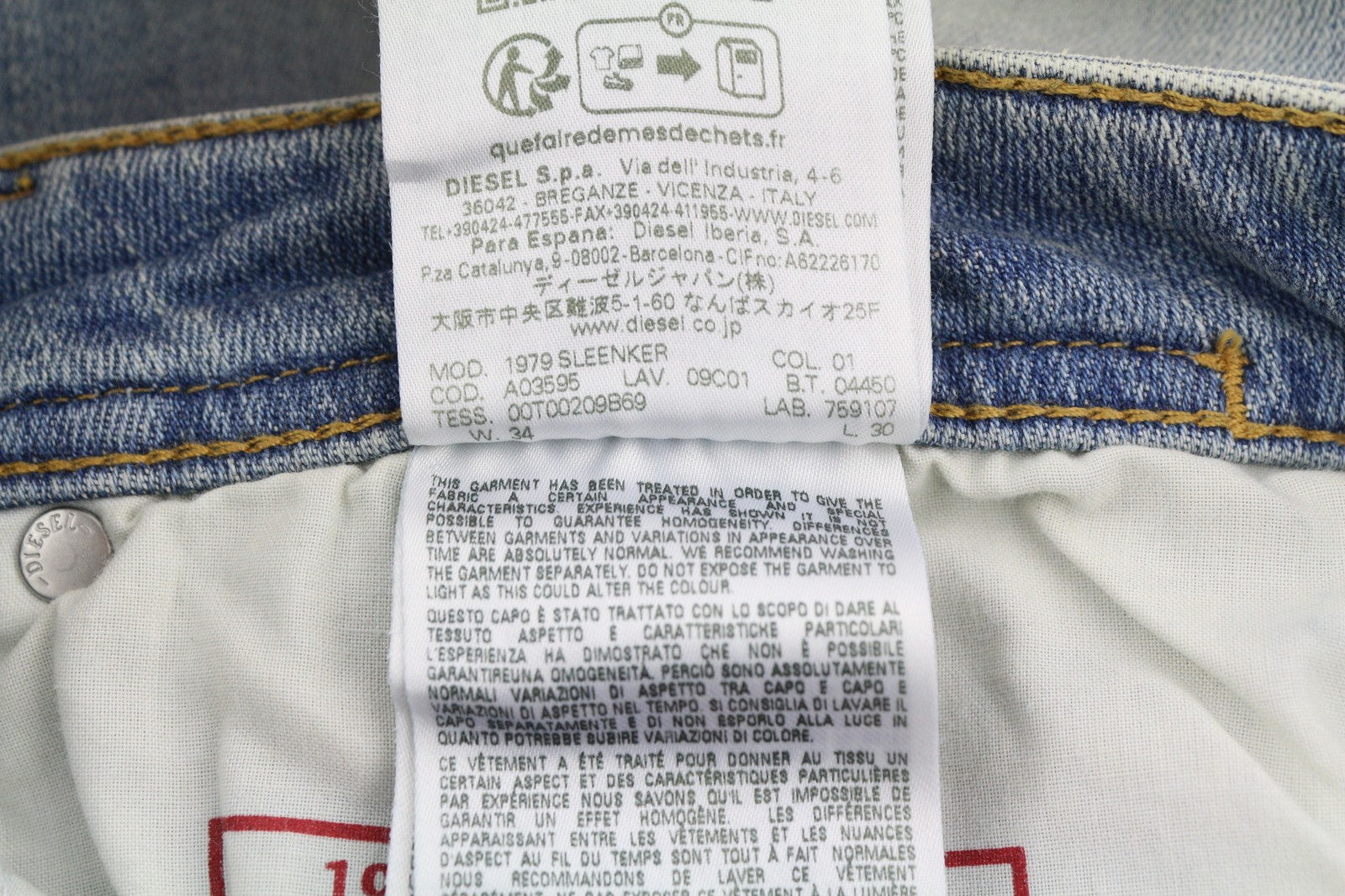 DIESEL 1979 Sleenker E9C01 Men Jeans W34/L30 Skinny Distress Blue RRP€275