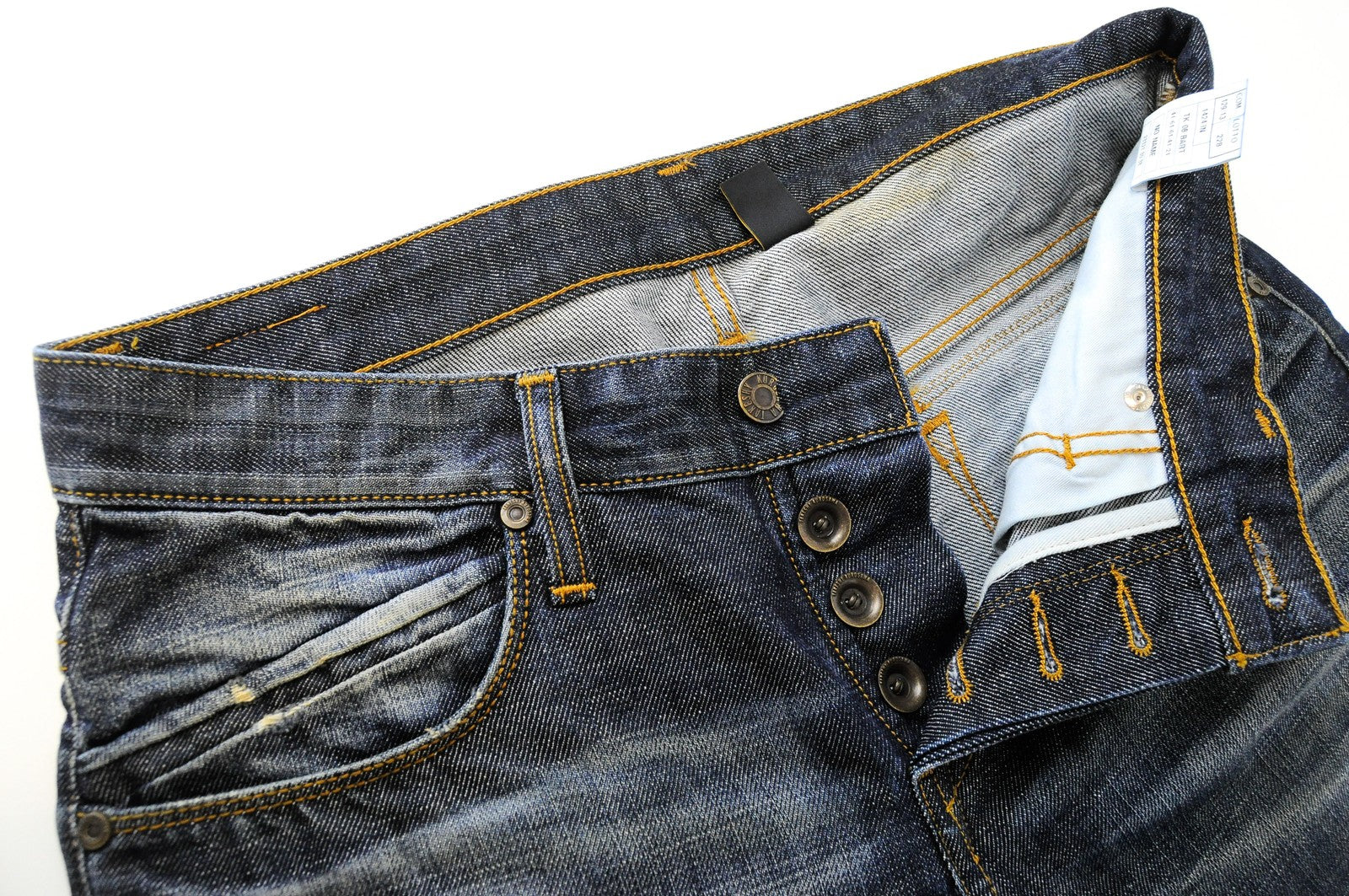 TAKESHY KUROSAWA džinsai W32 vyriški, plono kirpimo, mėlyni, skalbto džinso stiliaus. 