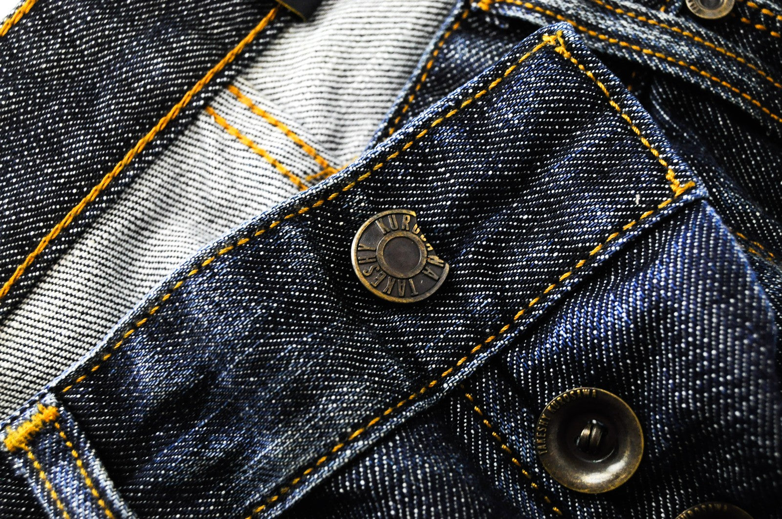 TAKESHY KUROSAWA džinsai W32 vyriški, plono kirpimo, mėlyni, skalbto džinso stiliaus. 