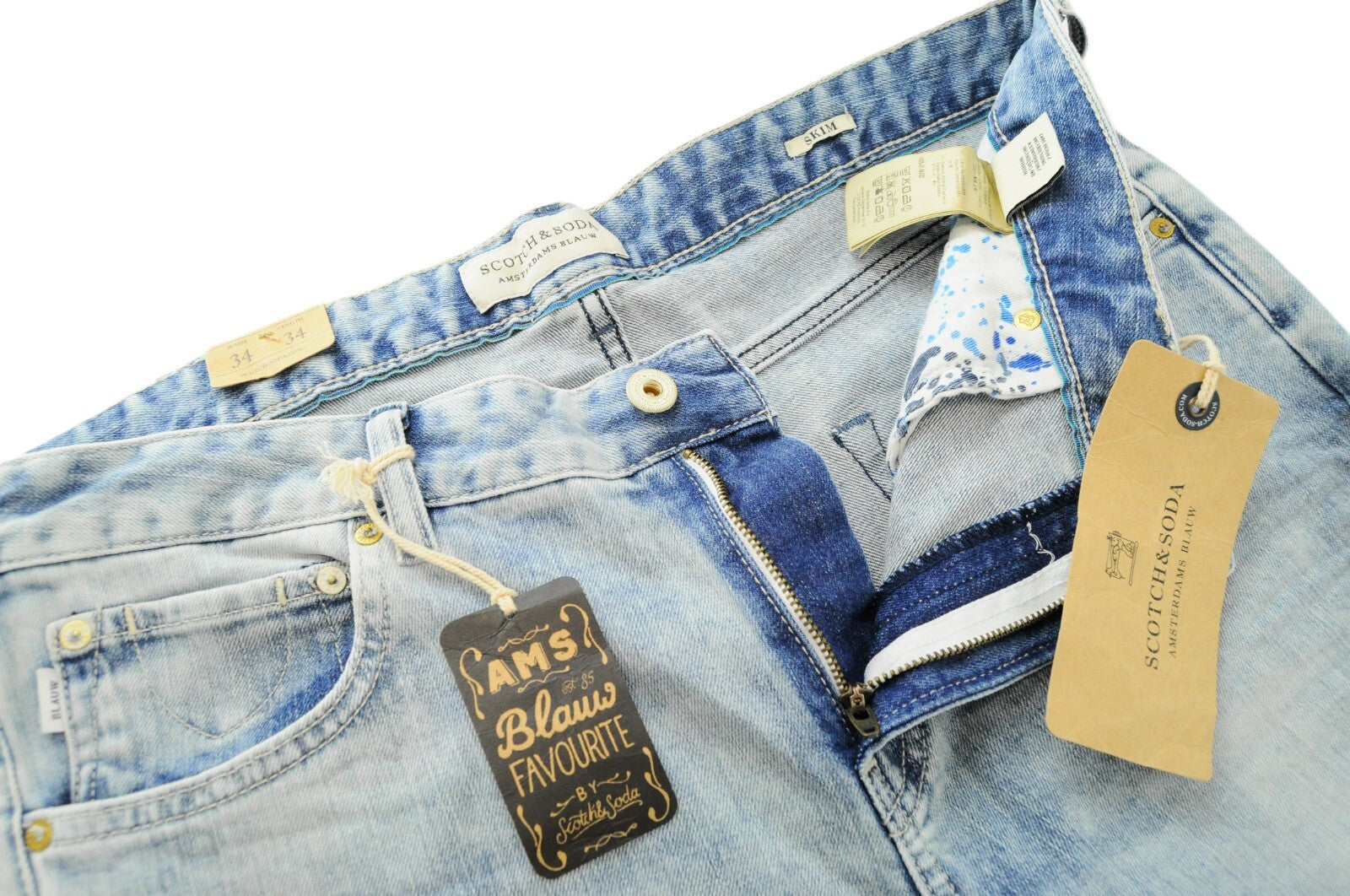 SCOTCH & SODA Skim Jeans W34 L34 Men's Skinny Blue Cotton Stretch Denim Fit