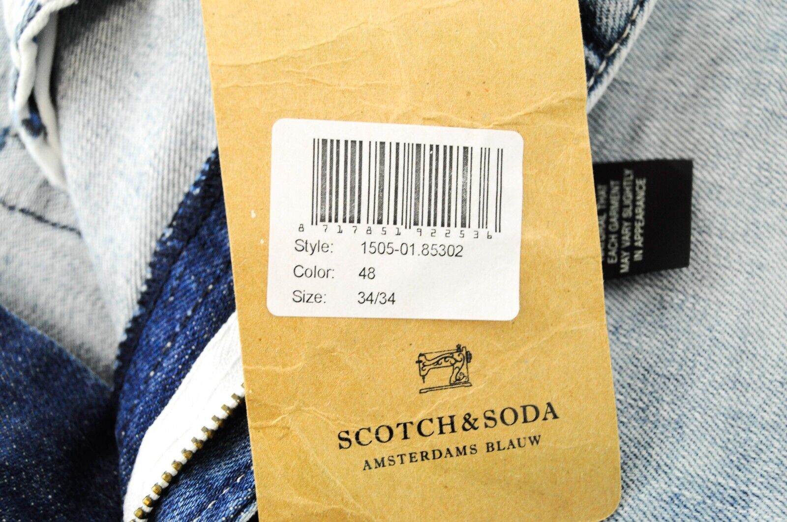 SCOTCH & SODA Skim Jeans W34 L34 Men's Skinny Blue Cotton Stretch Denim Fit