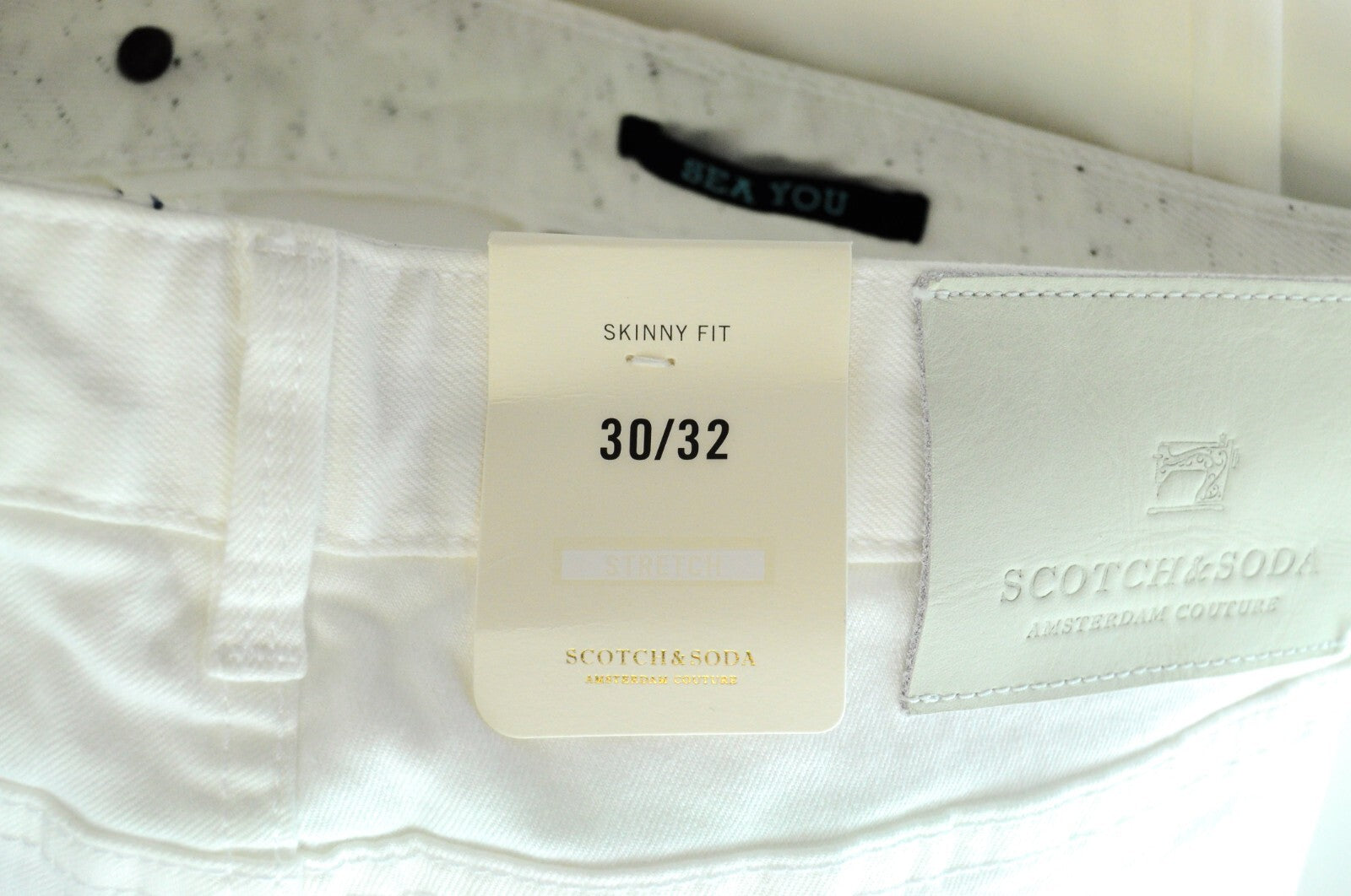 SCOTCH &amp; SODA Pike džinsai W30 L32 balti medvilniniai aptempti vyriški tamprūs džinsai 