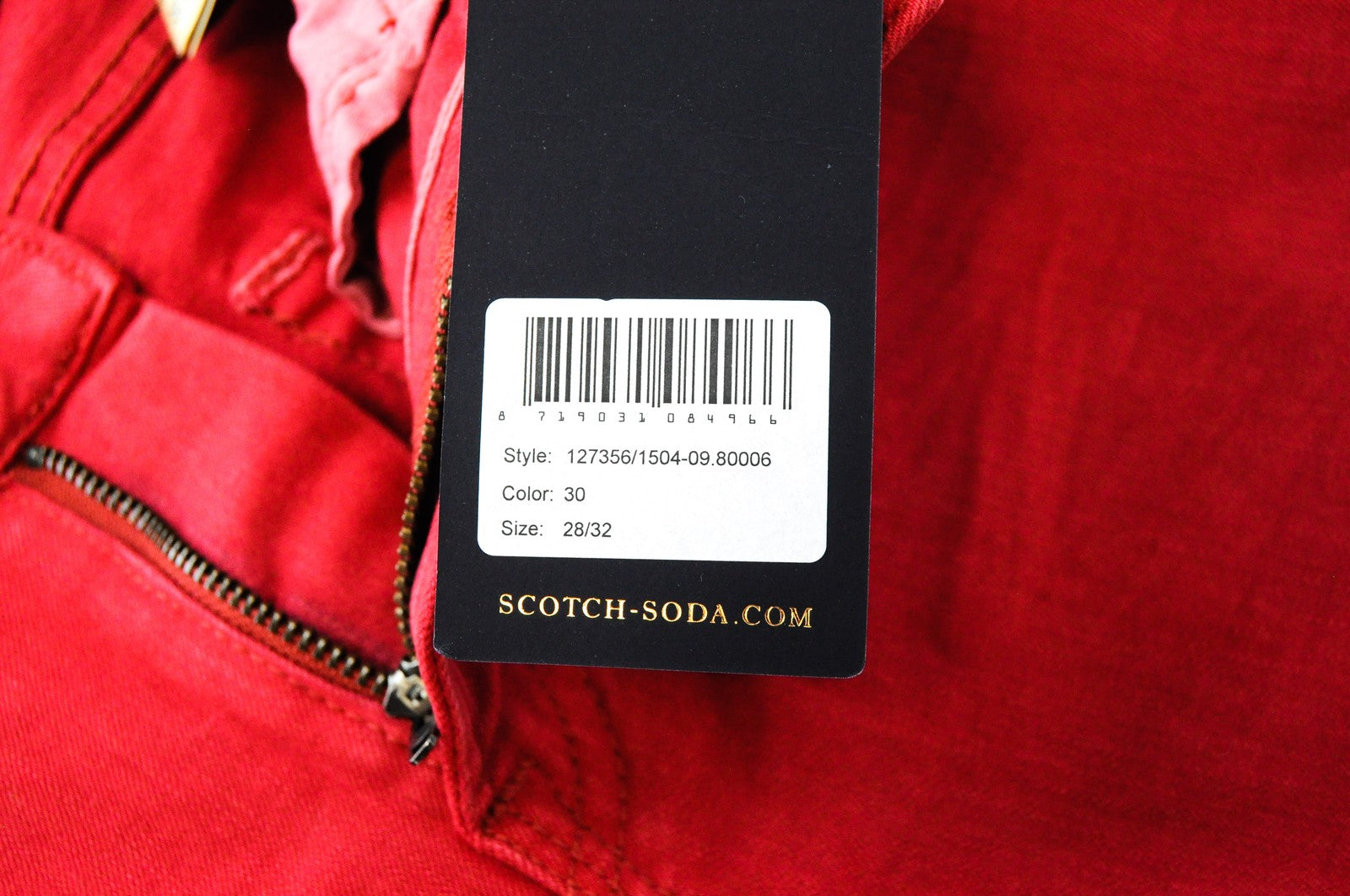 SCOTCH &amp; SODA Pike džinsai W28 L32 vyriški aptempti raudoni dažytos medvilnės tamprūs džinsai 