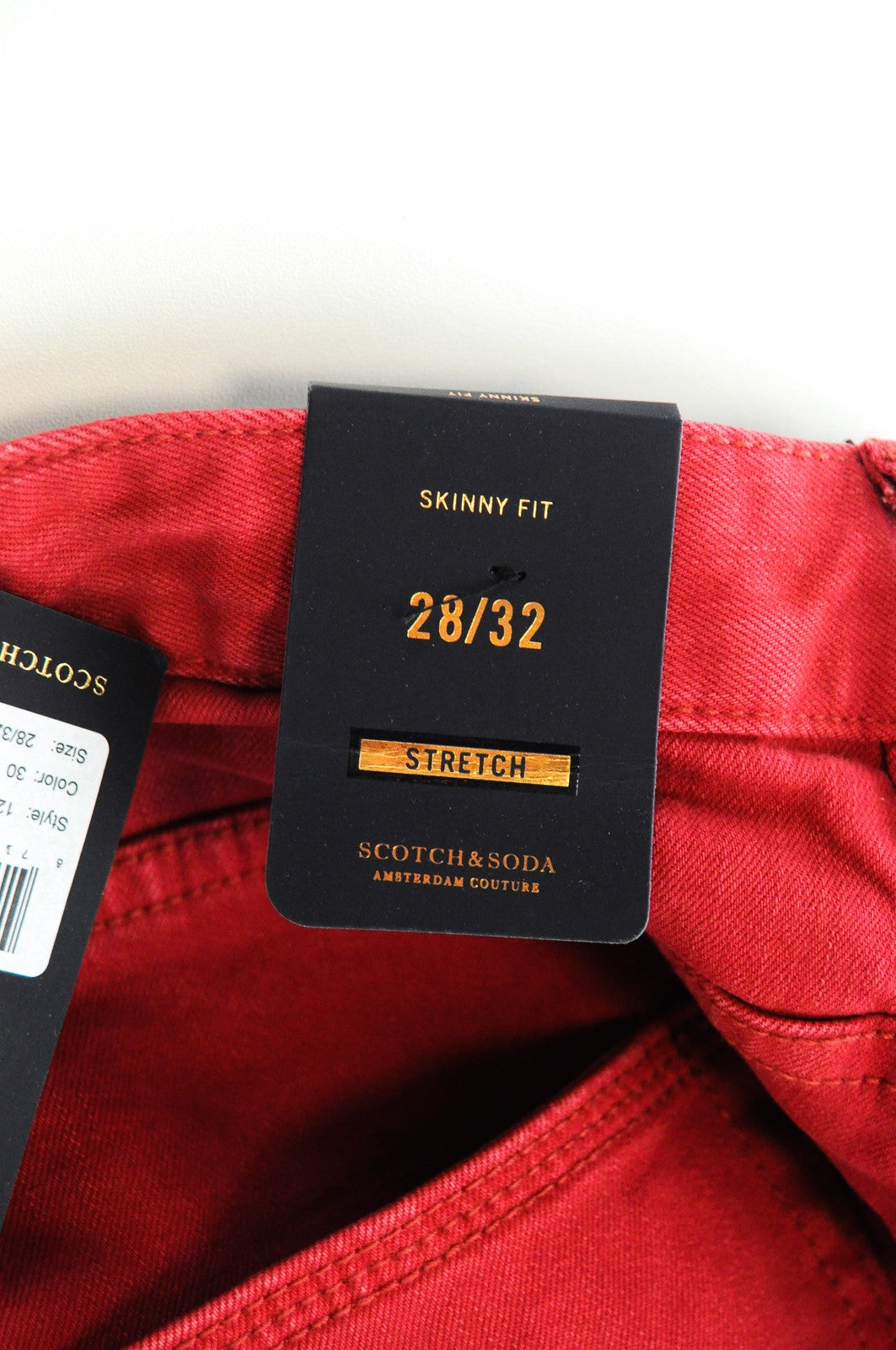 SCOTCH &amp; SODA Pike džinsai W28 L32 vyriški aptempti raudoni dažytos medvilnės tamprūs džinsai 