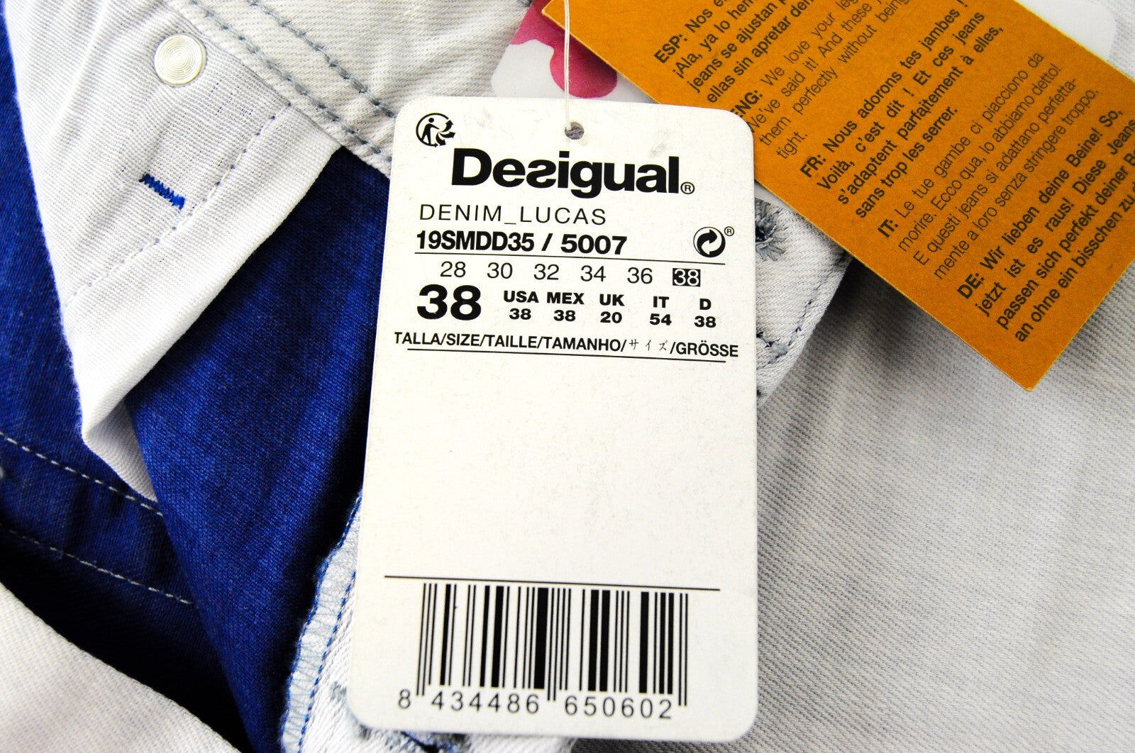 DESIGUAL Lucas džinsai UK20 šviesiai mėlyni skalbti ploni medvilniniai tamprūs vyriški džinsai 