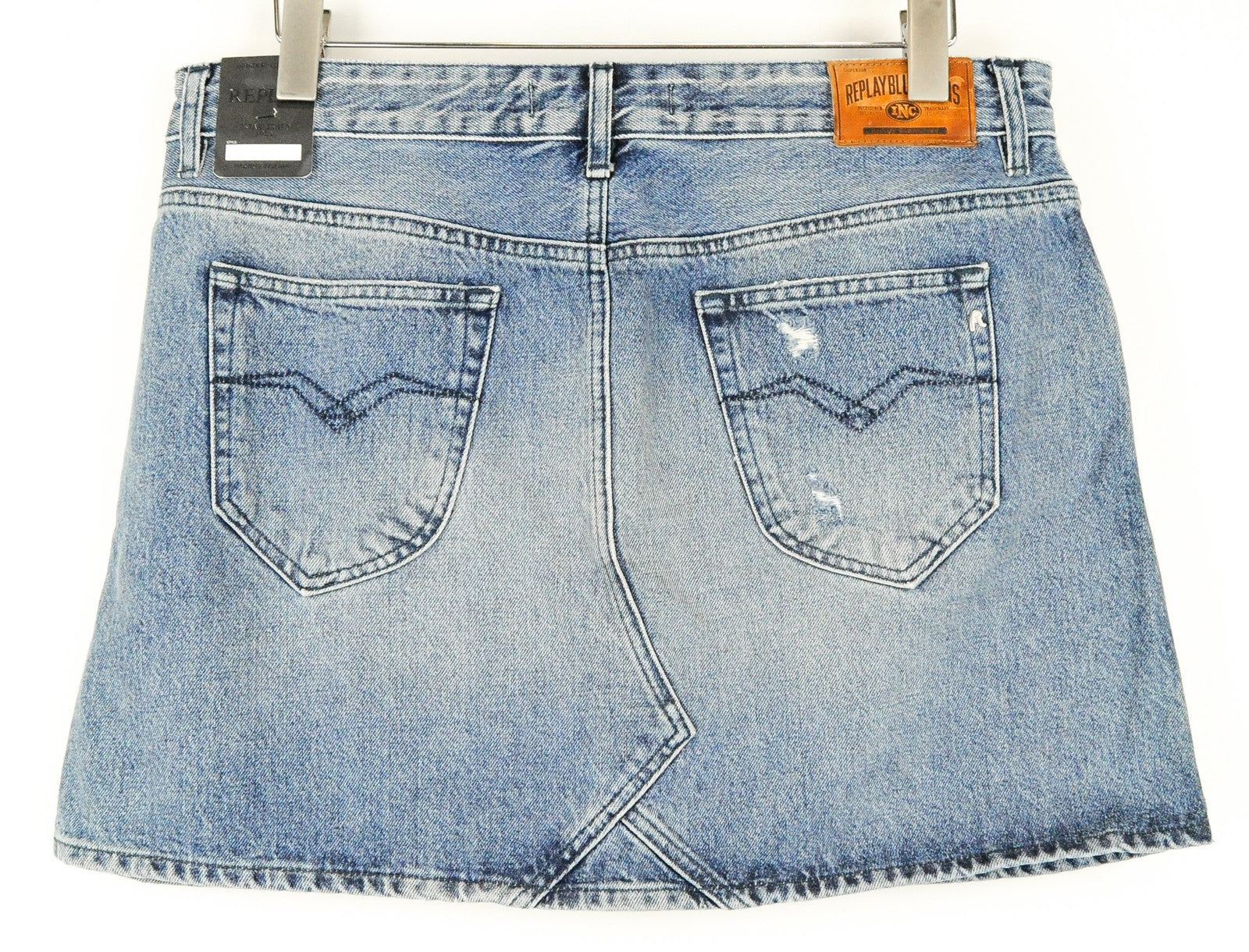 REPLAY Denim Skirt W32 Blue Distressed Mini Pure Cotton Washed Women's Fit
