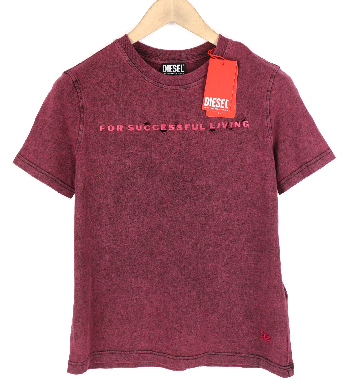 DIESEL T-Reg-E4 Women T-Shirt L Burgundy Short Sleeve Crew Collar Washed RRP€125