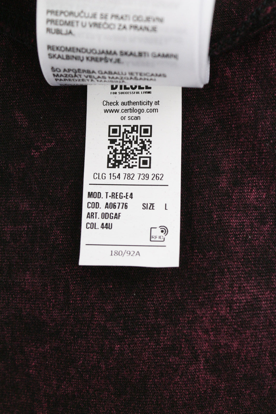 DIESEL T-Reg-E4 Women T-Shirt L Burgundy Short Sleeve Crew Collar Washed RRP€125