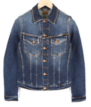 NUDIE Perry Men Jacket XS Organic Excellent Blue Washed Buttoned Logo Denim