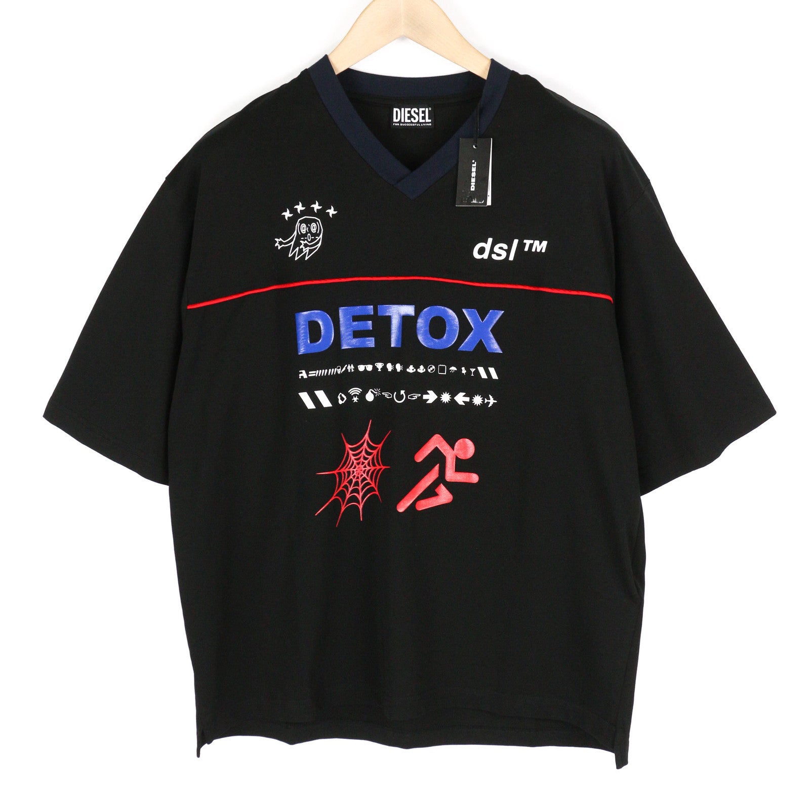 DIESEL T-Delphivy-Slits Men T-Shirt S Black Oversized V-Neck RRP€100