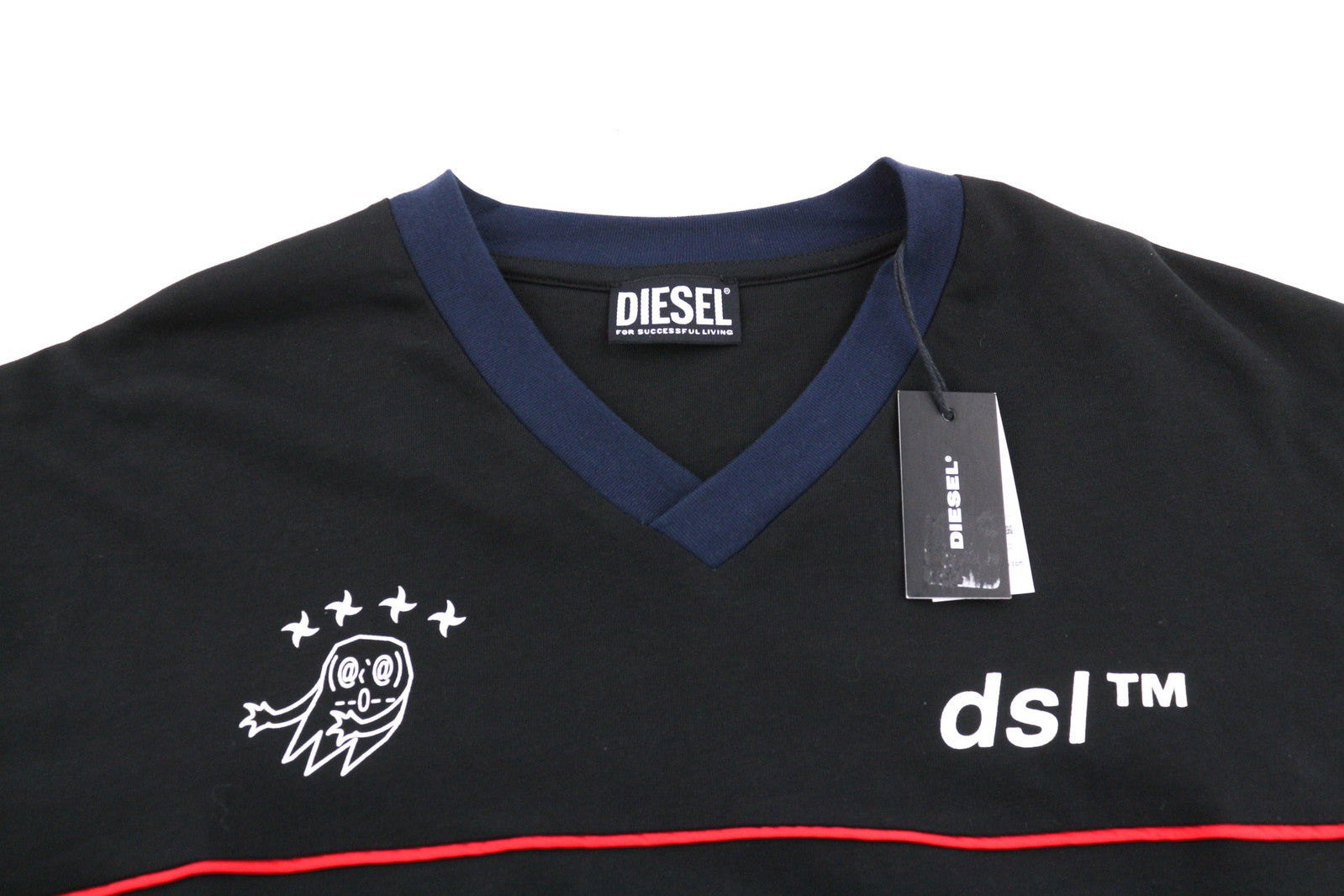 DIESEL T-Delphivy-Slits Men T-Shirt S Black Oversized V-Neck RRP€100