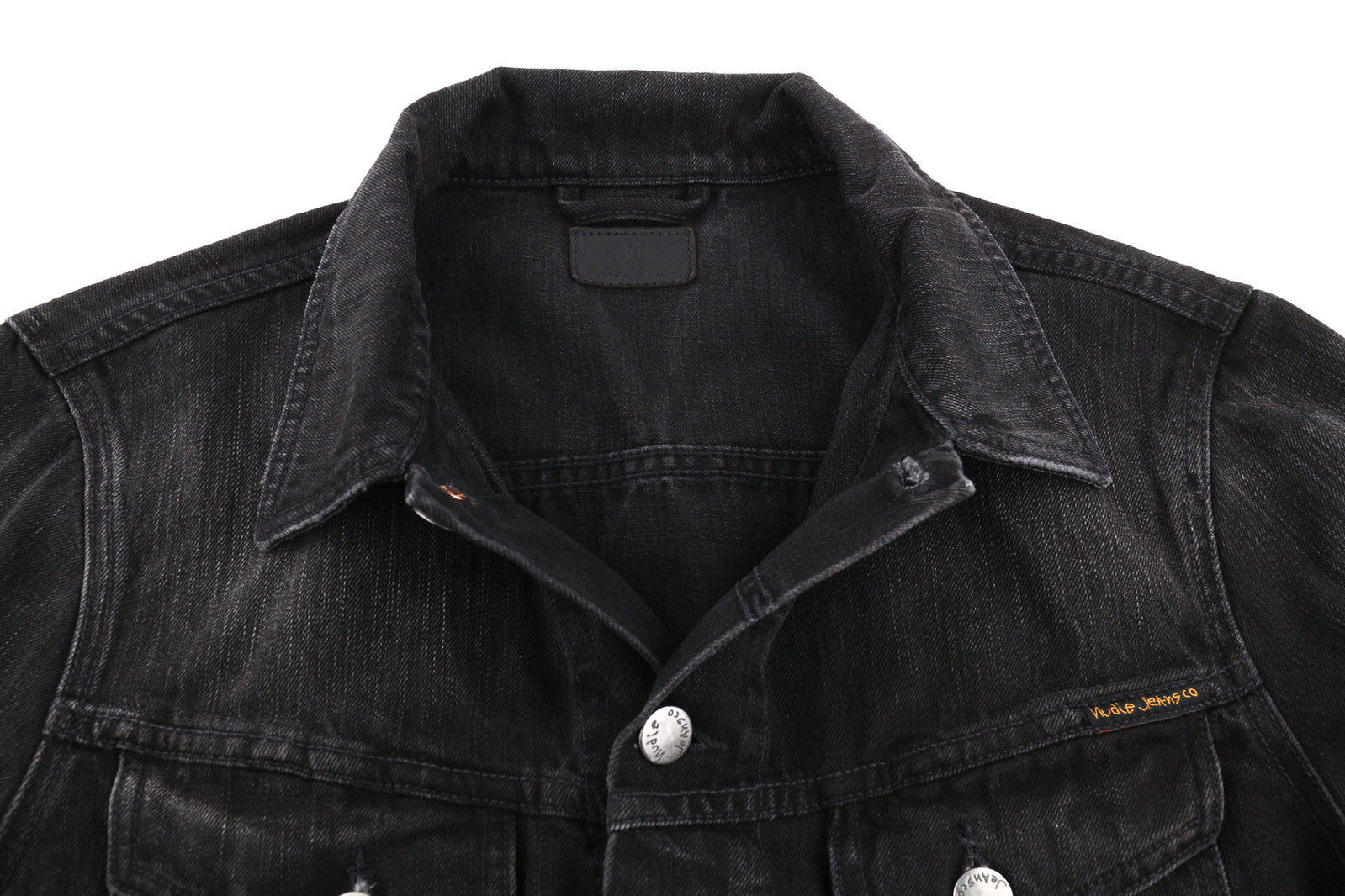 NUDIE Billy Men Jacket S Black Lotus Organic Buttoned  Collar Washed Denim