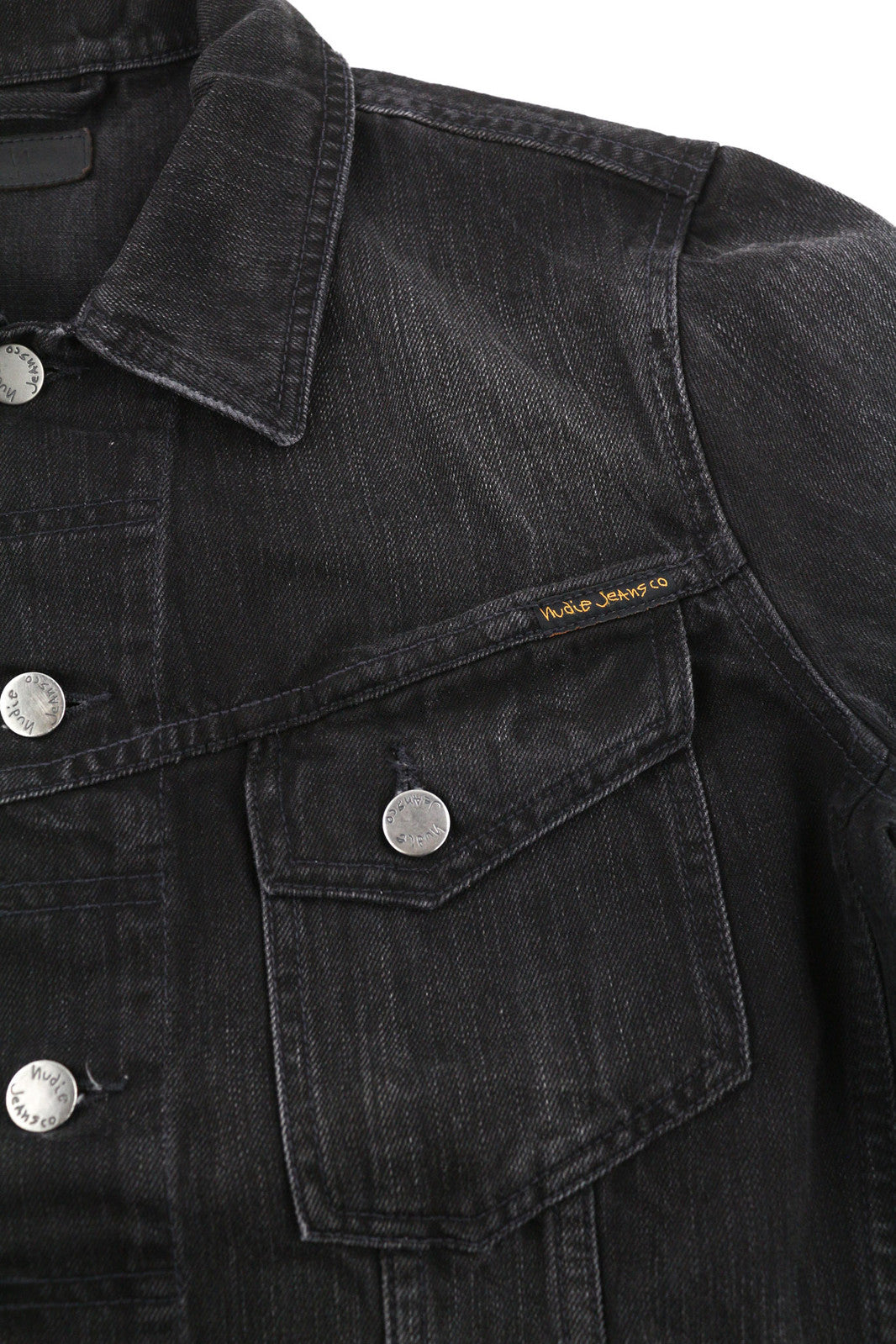 NUDIE Billy Men Jacket S Black Lotus Organic Buttoned  Collar Washed Denim