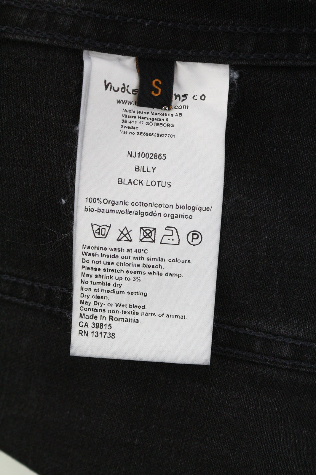 NUDIE Billy Men Jacket S Black Lotus Organic Buttoned  Collar Washed Denim