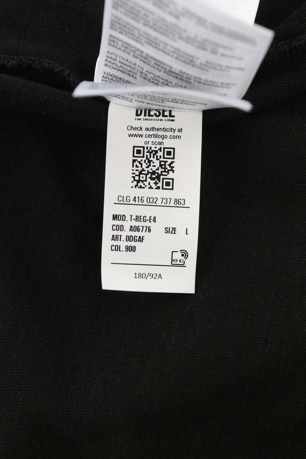 DIESEL T-Reg-E4 Women T-Shirt L Black Short Sleeve Crew Collar Washed RRP€125