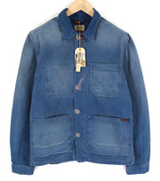 NUDIE Paul Men Jacket M Worker Buttoned  Collar Pockets Washed Denim Blue