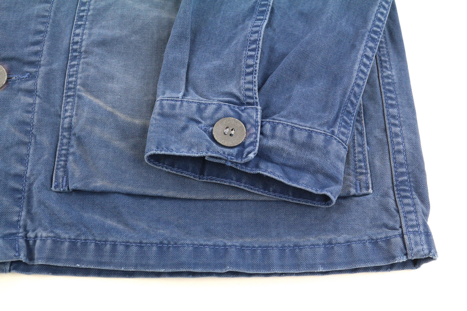 NUDIE Paul Men Jacket M Worker Buttoned  Collar Pockets Washed Denim Blue