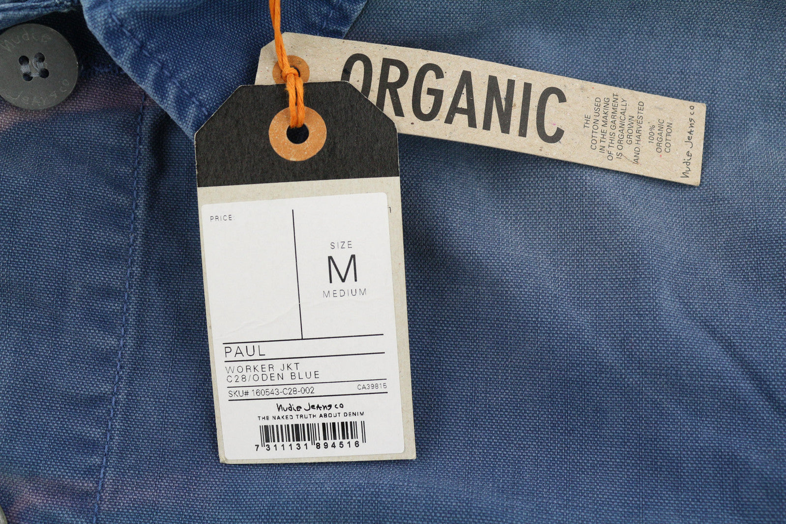 NUDIE Paul Men Jacket M Worker Buttoned  Collar Pockets Washed Denim Blue