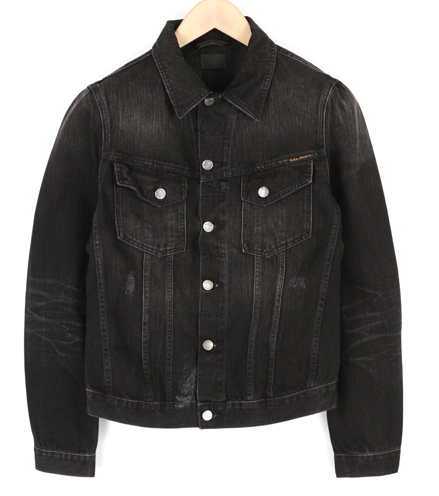 NUDIE Billy Men Jacket S Black Lotus Organic Buttoned  Neck Washed Denim