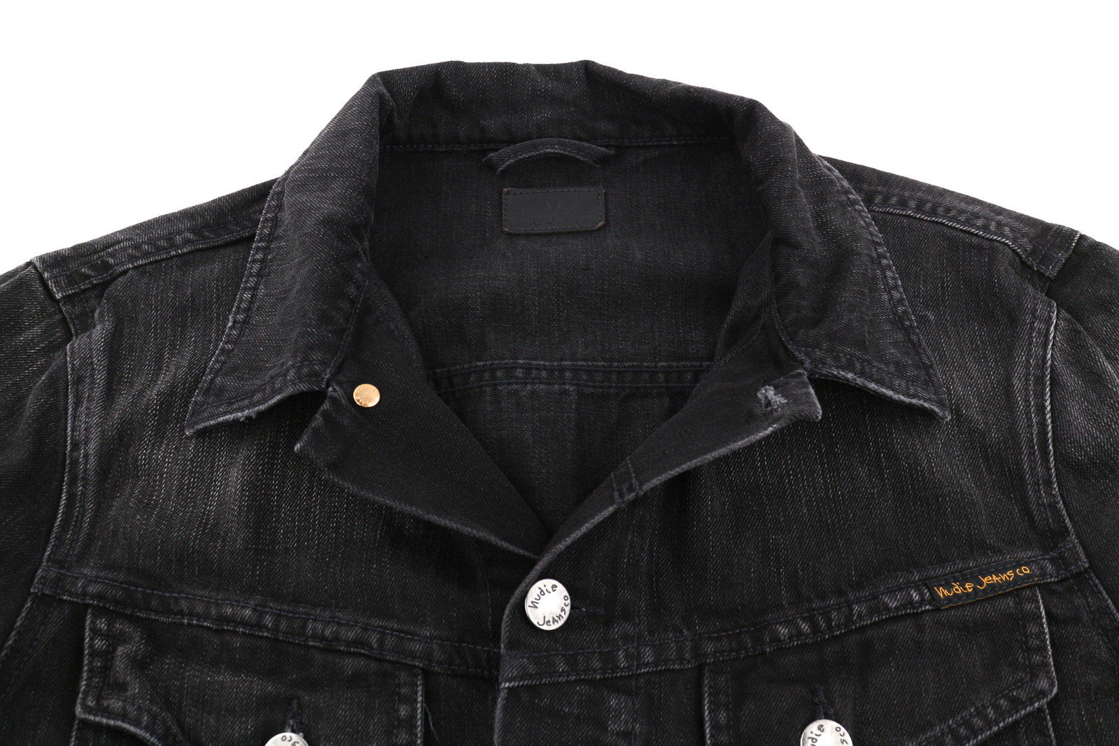 NUDIE Billy Men Jacket S Black Lotus Organic Buttoned  Neck Washed Denim