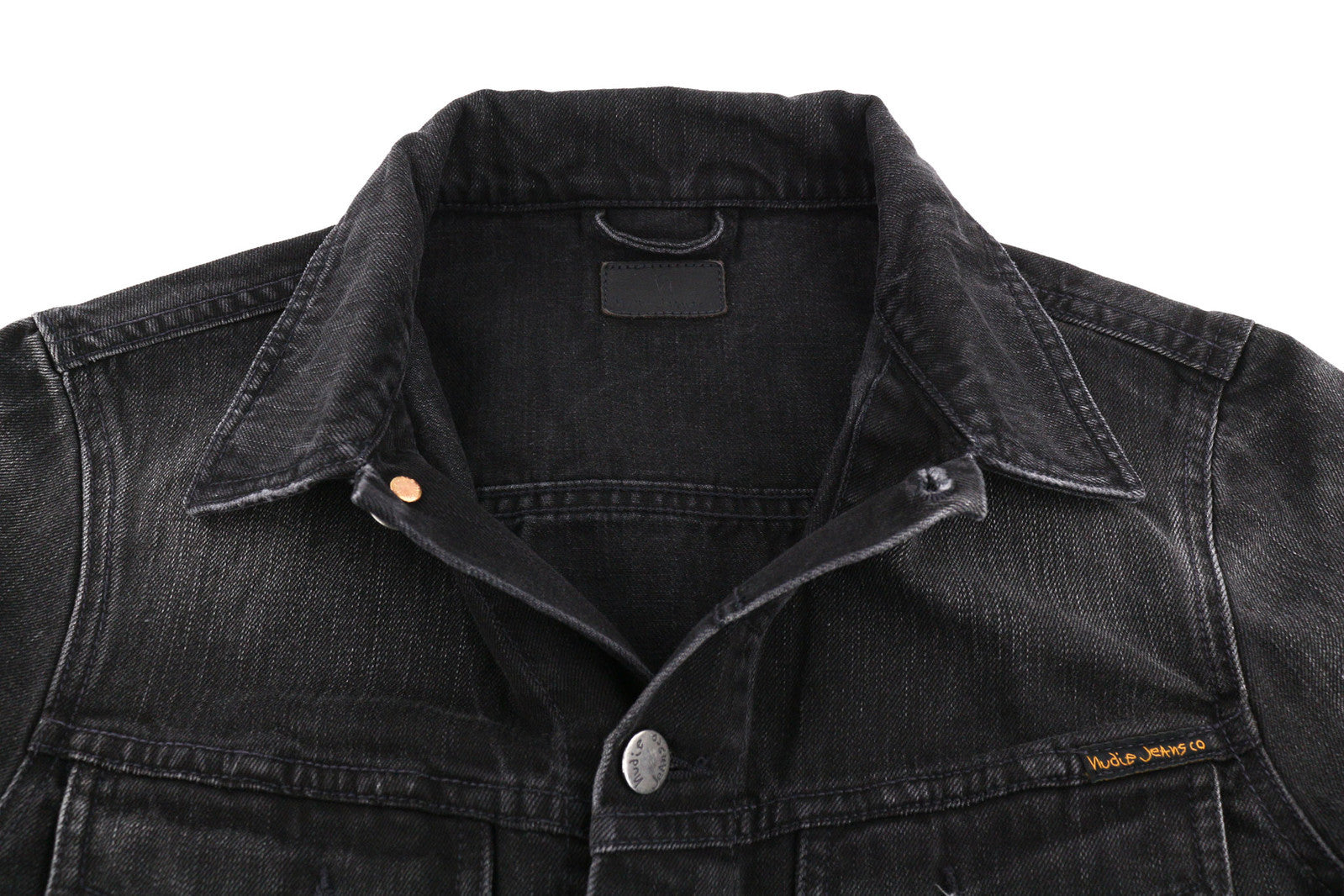 NUDIE Billy Men Jacket XS Black Lotus Organic Buttoned Neck Washed Denim