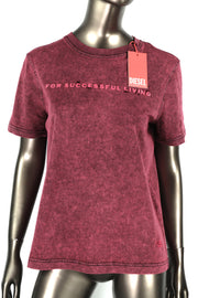 DIESEL T-Reg-E4 Women T-Shirt L Burgundy Short Sleeve Crew Neck Washed RRP€125