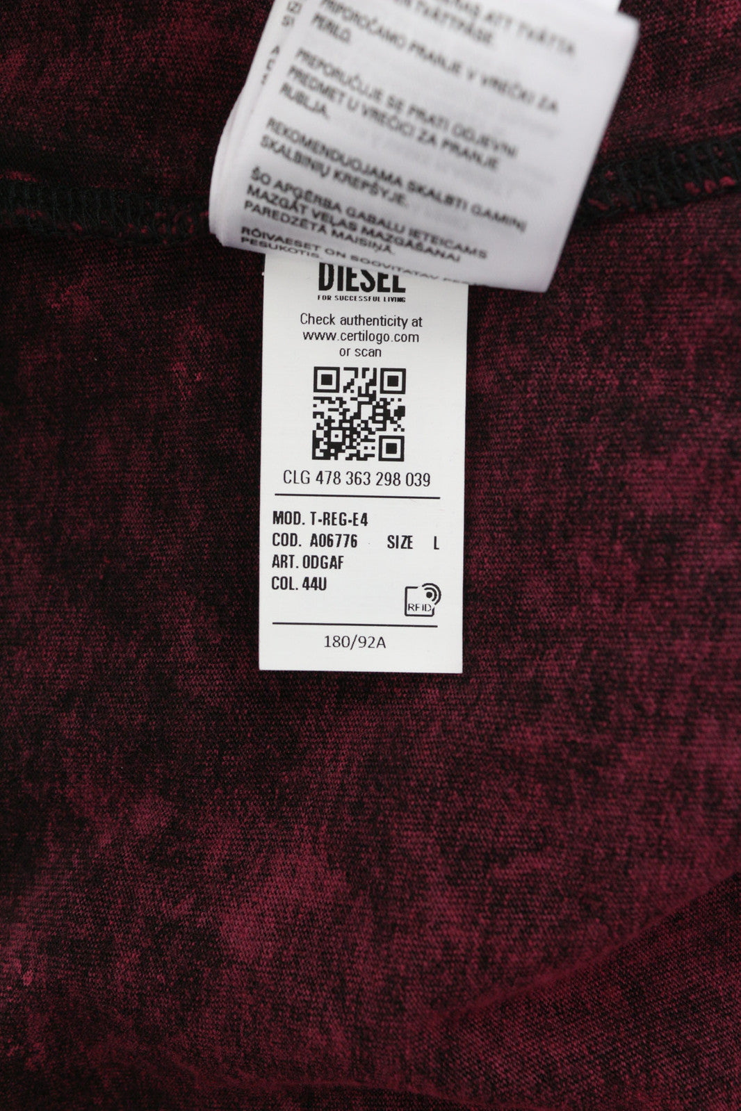 DIESEL T-Reg-E4 Women T-Shirt L Burgundy Short Sleeve Crew Neck Washed RRP€125