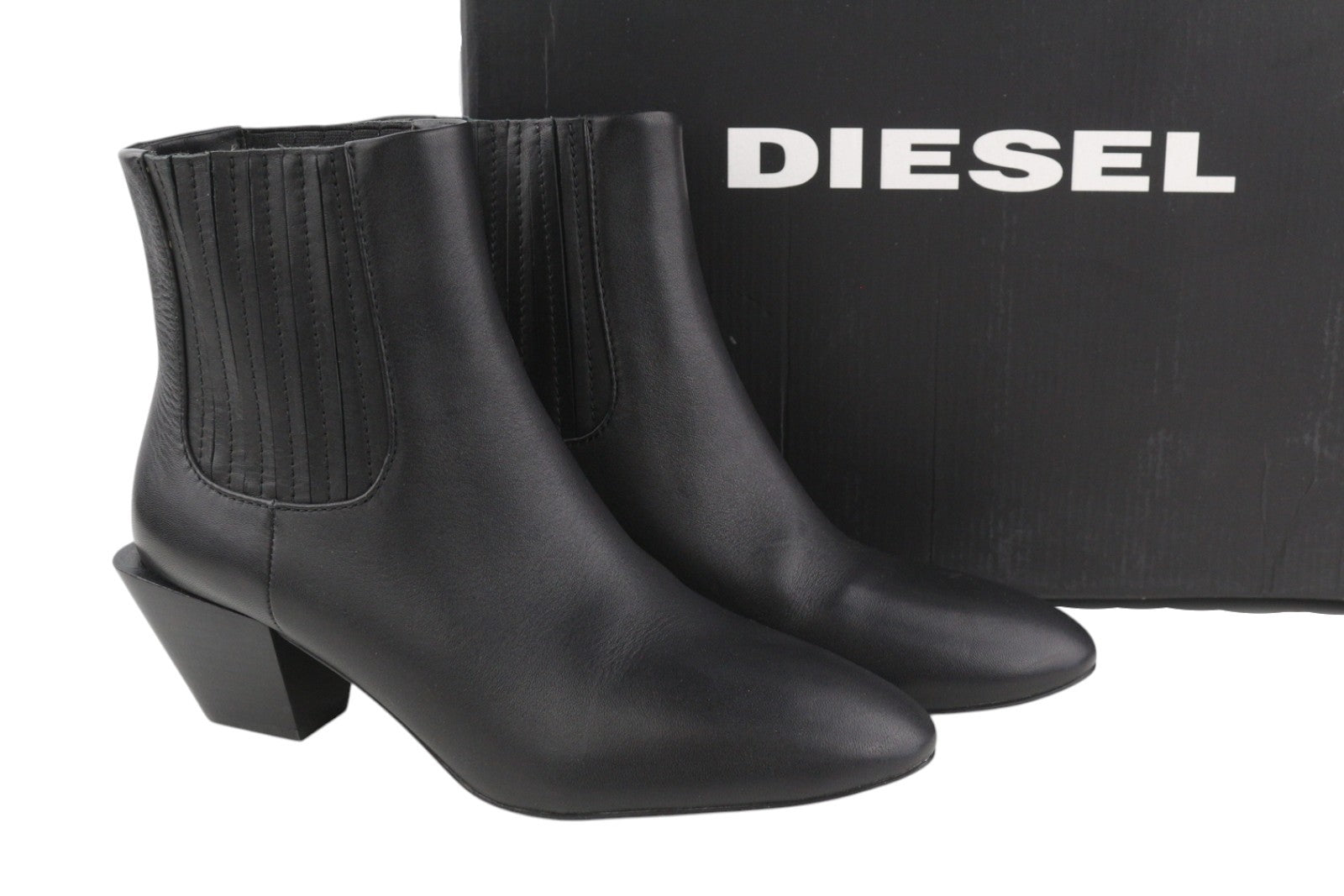DIESEL D-Texanne CH Women Boots EU40 Black Leather Almond Toe RRP€290 Cuban Heel