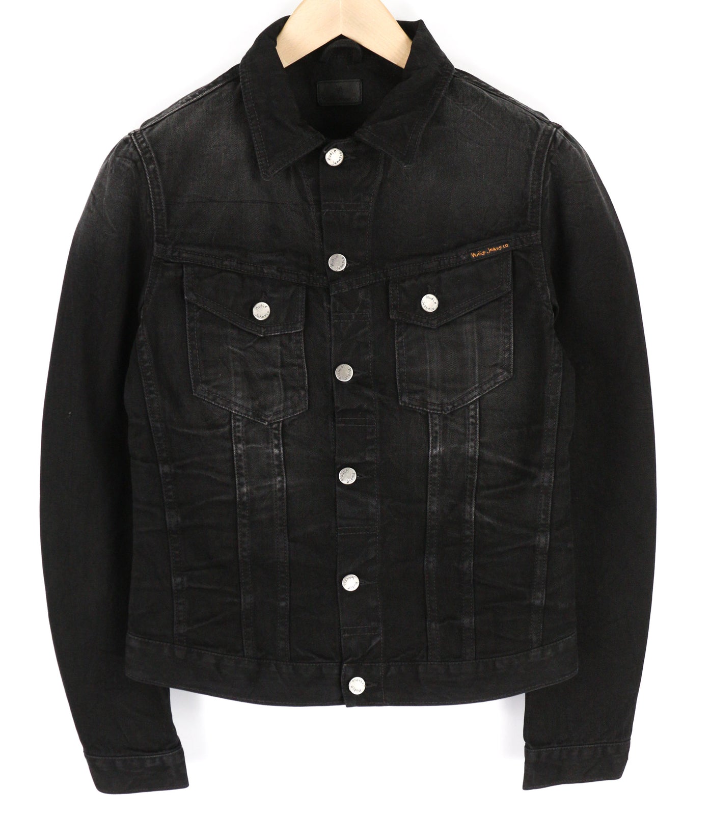 NUDIE JEANS Billy Men Jacket S Dark Shist Denim Buttoned Spread Logo Pockets