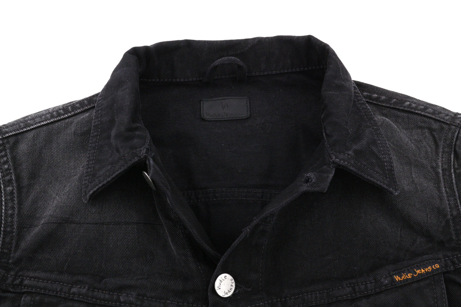 NUDIE JEANS Billy Men Jacket S Dark Shist Denim Buttoned Spread Logo Pockets