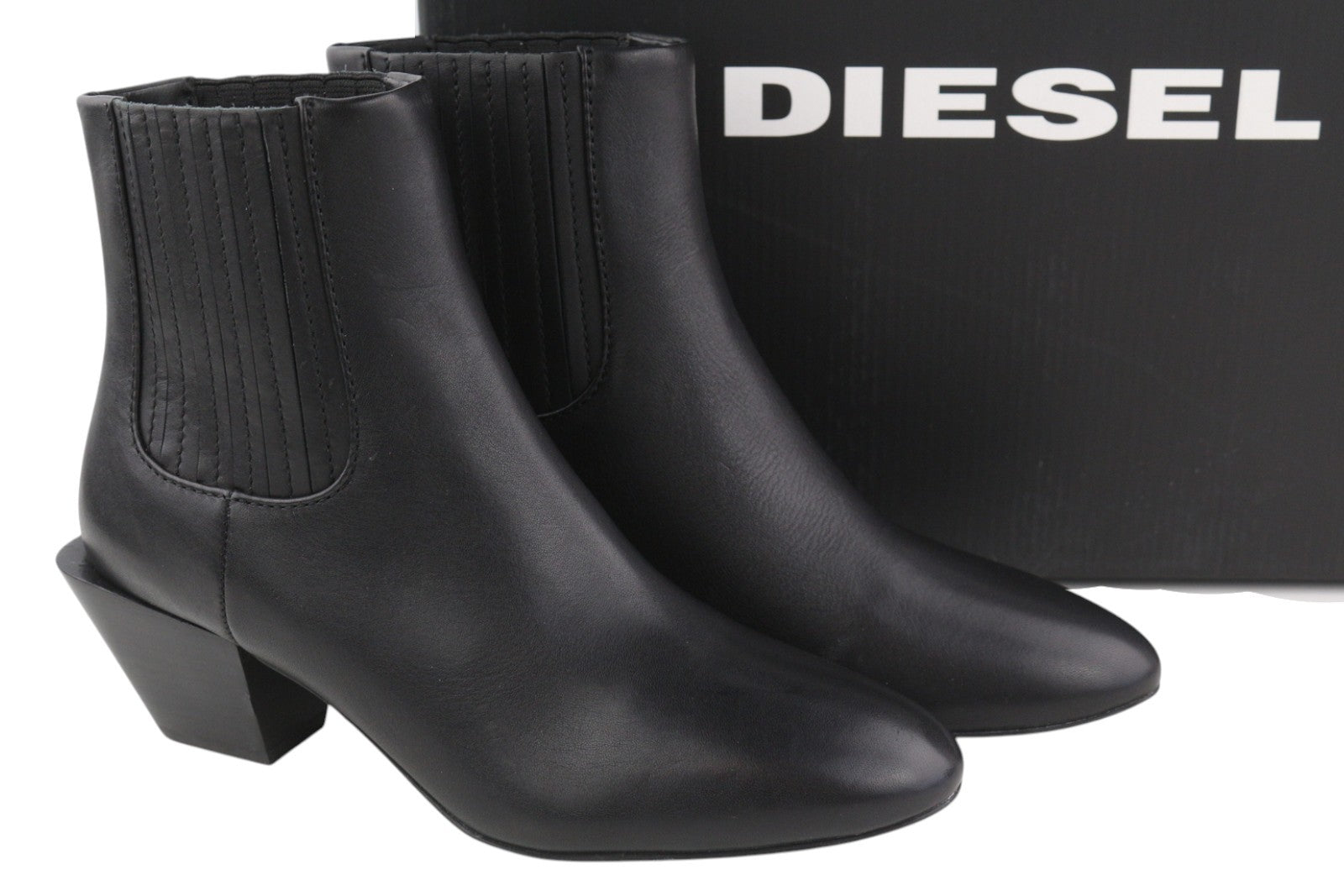 DIESEL D-Texanne CH Women Boots EU38 Black Leather Almond Ankle Top RRP€290